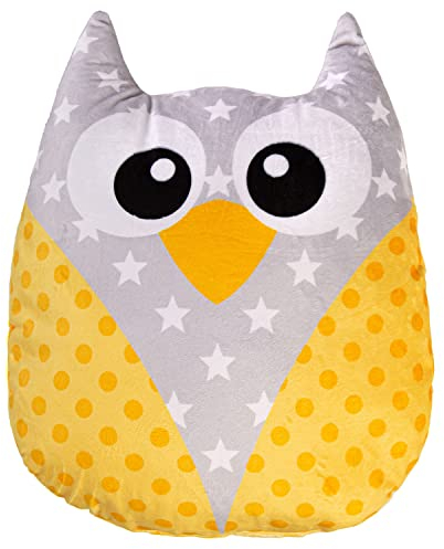 Ferocity Samt Kissen für das Kinderzimmer 40 cm Groß; Deko für Kinder Motiv Gelb Grau Eule [091]