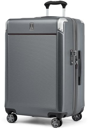 Travelpro Platinum Elite Hardside Expandable Checked Luggage, 8 Wheel Spinner, TSA Lock, Hard Shell Polycarbonate Suitcase, Vintage Grey, Checked Medium 25-Inch