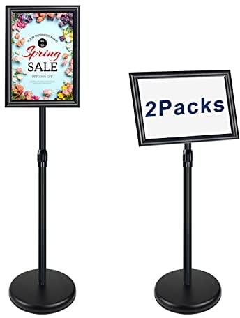 NewZeal 2 Pack A4 Poster Stand Display Holder Snap Frame Stand Aluminum Sign Holder, Angle & Height Adjustable Telescoping, for Wedding/Business Activities Display (Black)