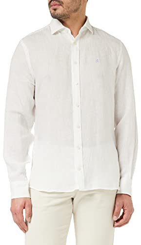 Hackett London Herren Garment Dyed Linen K Hemd, White, L