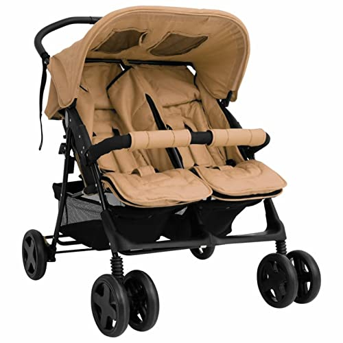 ZEYUAN Geschwisterwagen, Zwillingskinderwagen, Geschwisterbuggy, Doppelkinderwagen, Double Stroller, Taupe Stahl