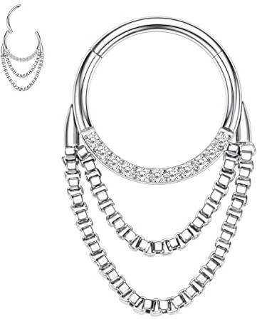 16G Septum Schmuck Silber Septun Ringe Daith Ohrringe Chirurgenstahl Septum Clicker Ring Kette Nasenring Turm Ohrringe Nahtlose Conch Piercing Schmuck Tragus Knorpel Helix Creolen mit CZ 10mm