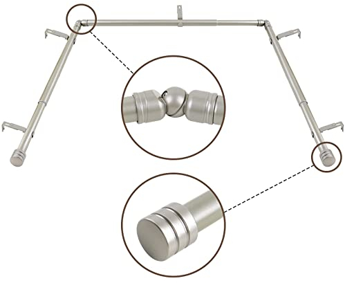 HOTOZON 2,5 cm Erkerfenster-Gardinenstangen, 91,4-183,9 cm (Mittelstange für Fenster (61 bis 172,9 cm), 50,8-91,4 cm Seitenstange für Fenster (40,6-81,3 cm), antikes Silber, Endkappen-Endstücke