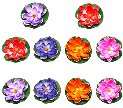 Honatrv 10 Stück Seerosen Künstlich Klein, Schaum Seerose Blume Dekor, 10CM Schwimmende Blumen Künstliche Seerosen für Teich Pool Fischteich Aquarium Pflanzen Dekor