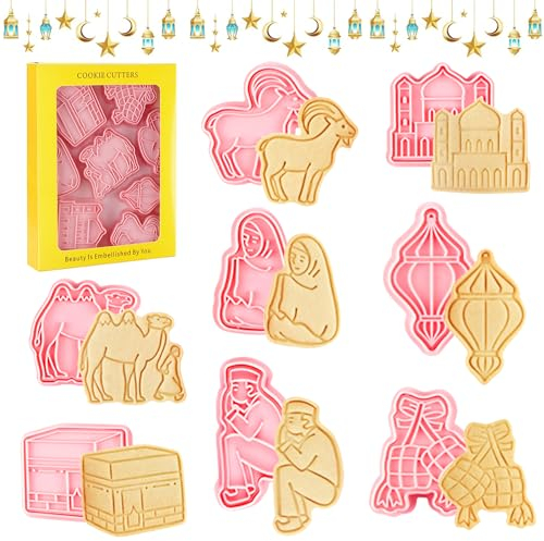 8 Pièces Eid Mubarak Emporte Pièces, Ramadan Cookie Moule, Eid Mubarak Biscuit Moule, Musulman Cookie Cutter, Moule à Biscuits Ramadan pour Musulman Eid Party