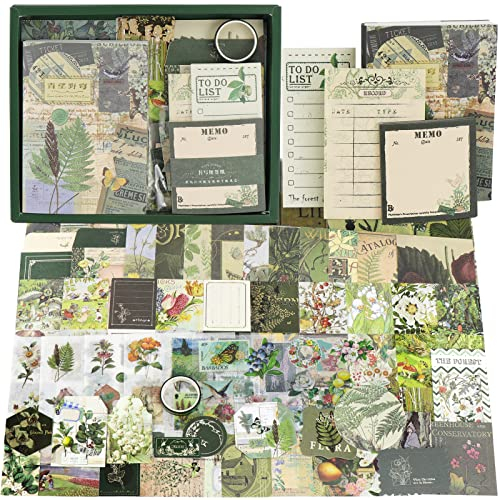 Zoyomax Vintage Scrapbook Zubehör Set, 229 Stück Ästhetische Bullet Journal mit A6 Raster Notizbuch, Retro Aufkleber Papier Dekoration, DIY Geschenk für Mädchen Damen