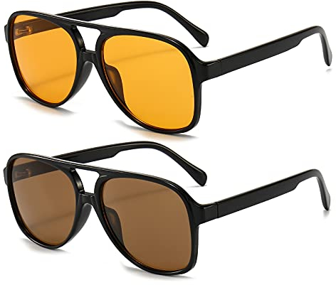 OSAGAMA Vintage Retro Sonnenbrille Gelb Getönte Brille für Damen Herren (Gelb+Braun)