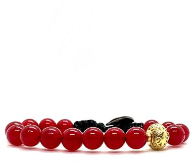 Samsara Bracciale Tibetano Buddista, lunghezza Regolabile, gioiello mistico Portafortuna - Filo in cotone cerato ad alta resistenza (AGATA ROSSA)