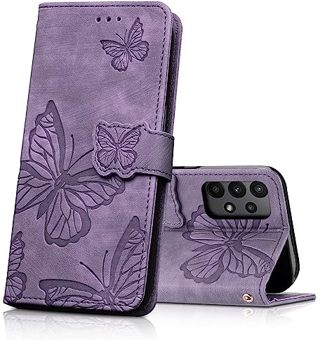 CXTcase Handyhülle für Samsung Galaxy A23 4G/A23 5G/M23 5G/F23 Hülle,Schutzhülle Flip Case für Samsung A23 4G,PU Leder Magnetische Schmetterlings Lederhülle Tasche für Galaxy A23 5G,Lila