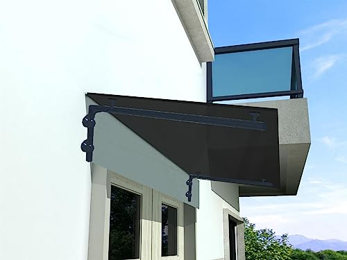 BuyLando.Shop - (Typ-7016) Glasvordach VSG Türdach Hausdach Pavillion Pergola Überdachung inkl Ral7016 Halter (L-Träger, 200x90cm Grauglas)