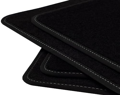 Velours Fußmatten Satz für Saab 9-3 I Cabrio (1998-2003) Nubukleder Schwarz, Naht: Weiß - 4-teilig - Passgenau