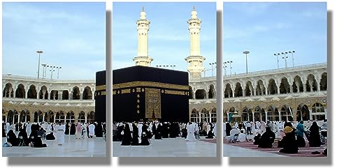 Muslimische Wanddekorationen für Wohnzimmer, muslimische Menschen, die in Kaaba in Mekka beten, Schlafzimmer-Dekor, Mekka-Moschee, Leinwand, Wandkunst, modernes Kunstwerk für Zuhause, Wände, gerahmt,
