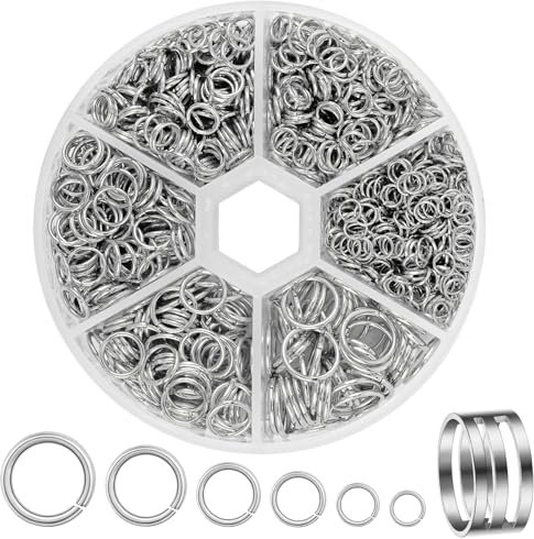 JOISHOP 1550pcs Jump Rings Kit, Silver Open Jump Rings Connector Rings with Opener Tool for Jewelry Making Bracelet Earring Necklace Charms Repair (4mm 5mm 6mm 7mm 8mm 10mm)