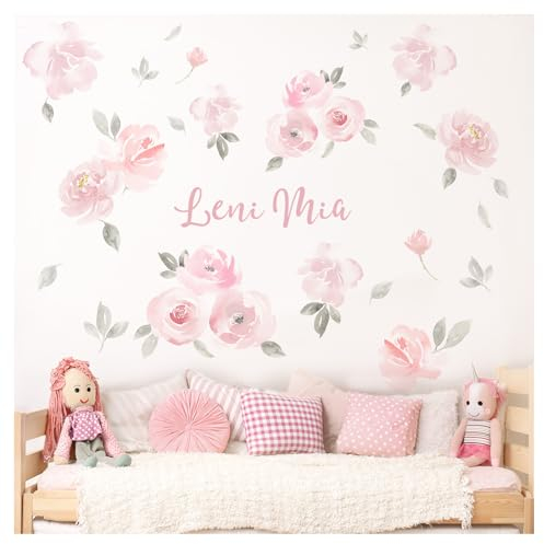 Little Deco Wandsticker personalisiert Blumen mit Name Wandtattoo für Kinderzimmer Pflanzen Babyzimmer Mädchen Wandaufkleber mit Wunschname Deko DL5012-02