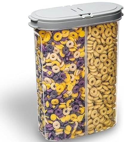 Deli Kitchen 1x (5L) BPA Free Cereal Storage Containers 2-in-1 Box, Plastic Food Storage Container with Airtight Lids, Durable, Stackable Kitchen Dispenser for Cereals