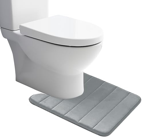 MI CASA WC Vorleger mit Ausschnitt Memory Foam Badematte rutschfest Toilettenteppich Badezimmerteppich Badvorleger Saugfähige Badezimmer Fußmatte, Schnelltrocknend, WC Teppich Hellgrau 50x60cm