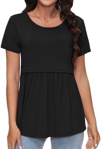 Sosolism Hauts Maternité et Allaitement Mignon Manches Courtes pour l'Été Blouse Décontractée et Amicale pour Femmes Enceintes Noir, Grand