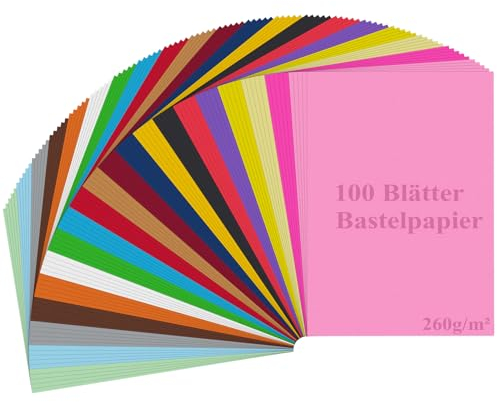100 Blatt Bastelkarton 250g/m², Tonpapier a4 Bunt Bastel Papier Fotokarton Karten zum Selbstgestalten für Postkarten Scrapbooking Grußkarten DIY Bastelprojekte (20 Farben)