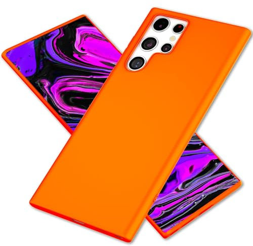 NALIA Farbintensive Neon Silikonhülle kompatibel mit Samsung Galaxy S24 Ultra Hülle, rutschfeste Samtig Weiche Schutzhülle in strahlender Neonfarbe, Schlankes Bunt Leuchtendes Soft Case, Farbe:Orange