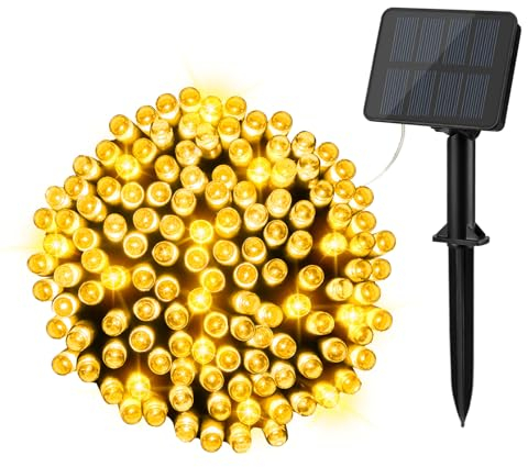 Gcstnn Solar Lichterkette Aussen, 5M 50LED Solarlichterkette Außen IP65 Wetterfest 8 Modi Solar Lichter für Hof, Garten, Terrasse, Balkon, Weihnachtsbaum, Innen/Außen Dekorationen(Warmweiß)