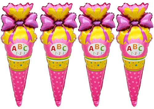 4 Stk Einschulung Deko Luftballon Rosa, Schulanfang Deko Einschulung Mädchen, Zuckertüte Schulkind Deko Folienballon, Schulbeginn Deko Schulanfang Mädchen Jungen Luftballons, Schuleinführung Deko 2024