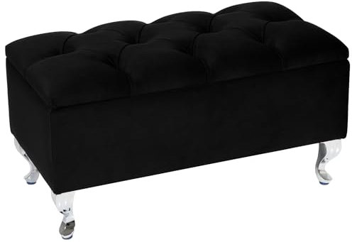 LORDLY Sitzbank mit Stauraum Verona CR 81x42cm - Schwarz Velourstof, Sitztruhe, Aufbewahrungsbox, Polsterbank mit Samtbezug für Wohnzimmer, Schlafzimmer, Diele