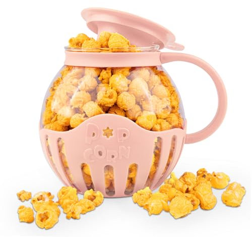 MMUGOOLER Glass Microwave Popcorn Popper, 2.25QT Original Popcorn Jar with Silicone Lid, Without BPA, Dishwasher Safe- Pink