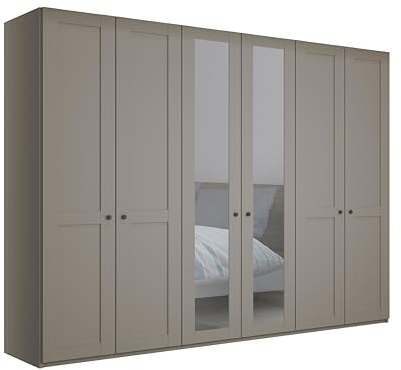 WIEMANN Drehtürenschrank mit 2 Spiegeltüren mittig, Landhausstil Kleiderschrank 300cm breit, Kieselgrau, Höhe 216cm, Marlow