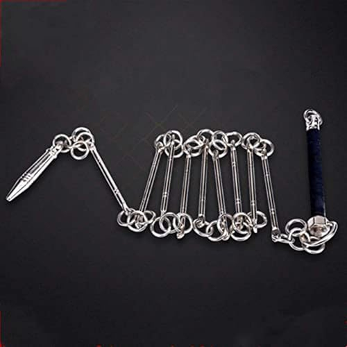 MDFCZXP Fouet à Neuf Sections, Arts Martiaux Chinois Faits à la Main, Instruments en Acier Inoxydable, Fouet de Kungfu pour Hommes, Femmes et Enfants,Argent,125cm