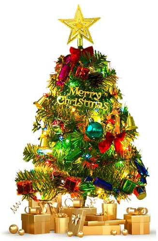 Mini Árbol de Navidad Artificial, Árbol de Navidad Artificial Pequeño de 50 cm con Decoraciones, Árbol De Navidad De Escritorio para Decoración Navideña En Casa, Oficina