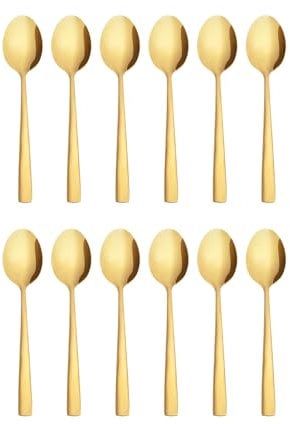Otto Koning Tea Spoons - Premium Teaspoons Set of 12 in Gold Cutlery, 15.3cm Length, Stainless Steel, Elegant Modern Design, Mirror Polish, Corrosion Resistant, Dishwasher Safe