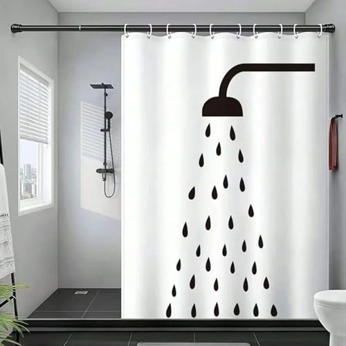 JGGXHM Extra Lange Duschvorhänge für Badezimmer, schwarzer Duschvorhangstoff mit Wassertropfenmuster, verdickter wasserdichter Badevorhang 175x220cm/WxH duschvorhang transparent