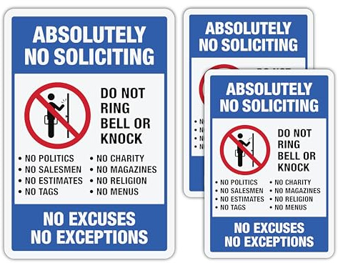 Absolutely No Soliciting Stickers for House, Pack of 3, Door Decals