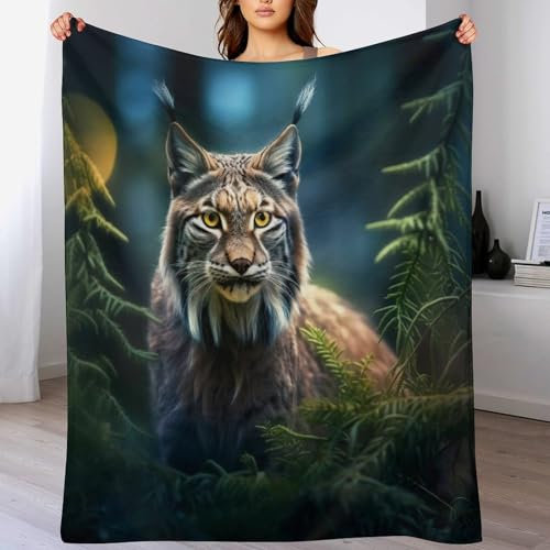 AAPZY Luchs Kuscheldecke Flauschige Decke Decke Vier Jahreszeiten Wohndecke Dicke Sofadecke Couchdecke Weiche Fleecedecke Flannel Sofaüberwurf Tagesdecke Für Bett/Sofa (100×130cm)