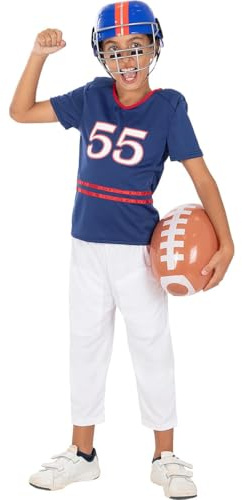 Funidelia | Rugby-Spieler Kostüm mit Zubehör für Jungen Rugby, Quarterback, American Football, Berufe - Kostüm für Kinder & Verkleidung für Partys, Karneval & Halloween - Größe 10-12 Jahre - Blau