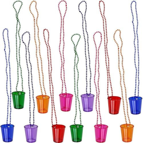 12pcs Shot Glasses on Beaded Necklace Plastic Shot Cup Necklace Wedding Bachelorette Party Birthday Party Decoration Supplies
