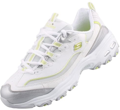 Skechers D'Lites Chromatic - Zapatillas para mujer, White Silver Lime, 41 EU