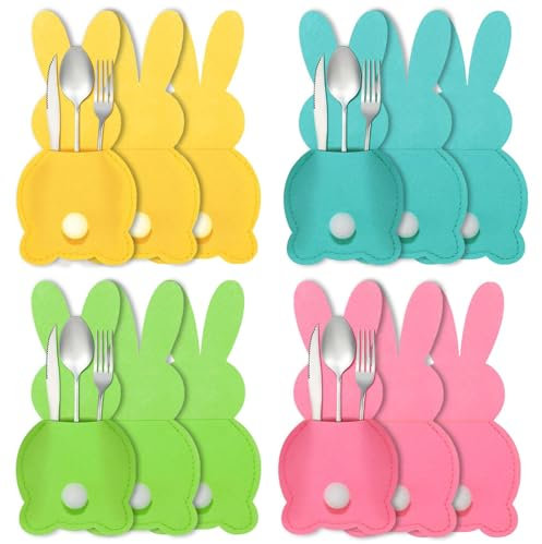 YEWCEP 12 Stück Tischdeko Ostern, Osternester zum Befüllen, Besteckhalter Ostern Hase Filz, Osterhasen Bestecktasche Besteckbeutel Tischdekoration, für Die Aufbewahrung Von Partyutensilien