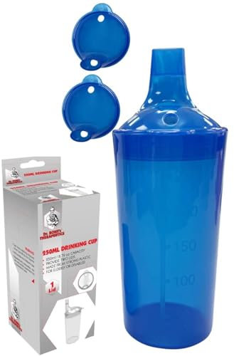 Plastic Feeding Cup with 2 Lids Adult Feeder Beaker with Large & Small Spouts, Straw Holes – Ideal for Liquids & Blended Foods – Easy to Hold, Spill-Resistant, Perfect for Home & Hospital Use (Blue)