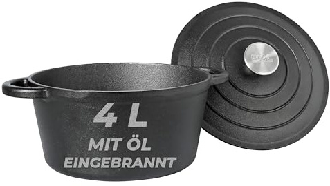 BIOL Schmortopf Gusseisen 4L Ø 23 cm – Bräter mit Deckel, für Induktion & Backofen, ideal zum Braten, Schmoren & Backen, ohne Beschichtung