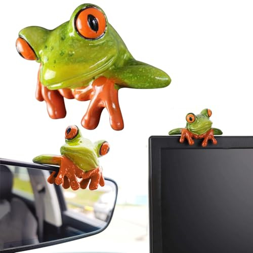 Norhogo Grün Kreative 3D Handwerk Frosch Dekoration, Froschdekor Aus Harz | Schreibtischdekoration spaß, Keusche Frosch-verzierung, Home Office Schreibtisch Computer Frosch Ornamente, 7.5*4.5cm