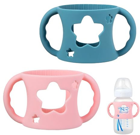 2-Pack Set in Blue and Pink Mam Bottle Handles, Encourages Independent Drinking for Babies, Easy-Grip Design for Wide-Neck Bottles, Ideal for Home, Daycare, and On-The-Go Feeding