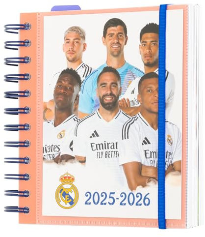 Grupo Erik Agenda Escolar 2025-2026 Día por Página Real Madrid - Agenda Colegio Niños para Primaria : Curso 2025 2026 | Con Ilustraciones futbol, Pegatinas y Anillas