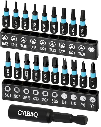 CYLBAQ Square Screwdriver Bits Triangle Screwdriver Bits and Tri-Wing U-Shape Screwdriver Bit Set, S2 Steel 1/4” Hex Shank Magnetic Security Screwdriver Bit Sets with 60mm Bit Extension Holder