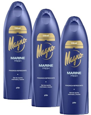Magno Marine Gel de Ducha, Regenera y Revitaliza la Piel, Proporciona Frescor, 550ml (Paquete de 3)