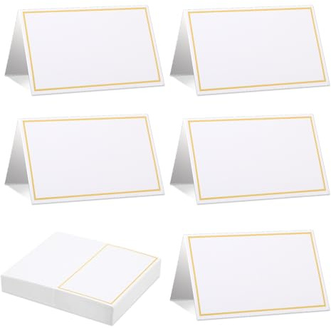 100 elegante Tischkarten mit Goldfolienrand (5 x 9 cm) für Hochzeiten, Dinnerpartys und andere Veranstaltungen