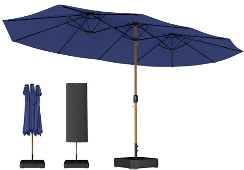 Outsunny Ombrellone Doppio da Giardino 4.7x2.8 m con Manovella Blu Scuro | Ombrellone da Esterno, Base a Croce, Sacchi di Sabbia, Copertura Protettiva, 12 Stecche, Anti UV, per Patio Terrazza Balcone