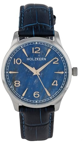 HOLZKERN Herrenarmbanduhr Primetime Sodalith/Silberfarben 9010631023744 | Gehäuse aus poliertem Edelstahl, dunkelblaues Lederband,