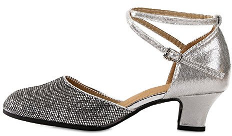 Women's Mid Low Heel Salsa Tango Ballroom Latin Party Dance Shoes Outdoor Black Silver 3.5CM Tag 36-UK 3