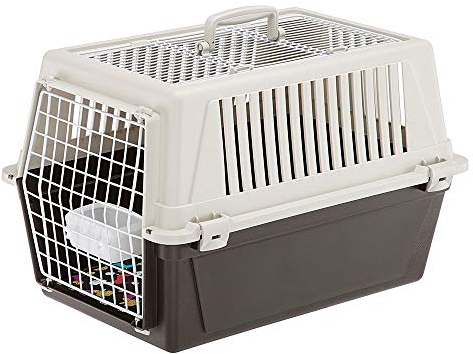 Ferplast Katzentransportbox, kleine mittelgroße Hundetransportbox, Hunde und Katzen bis 15 kg, mit Kissen und Napf, Lüftungsschlitze, 40x60xH38 cm, Transportbehälter Atlas 30 Open